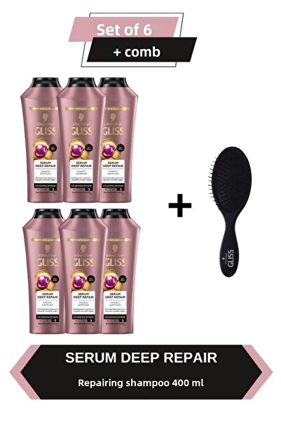 Gliss Serum Deep Repair Repair Shampoo 400 ml X 6 Pieces + Comb