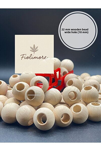 Fiolimore خرز خشبي خام 22 ملم (50 جرام 17 قطعة) قطر الفتحة 10 ملم فتحة واسعة ...