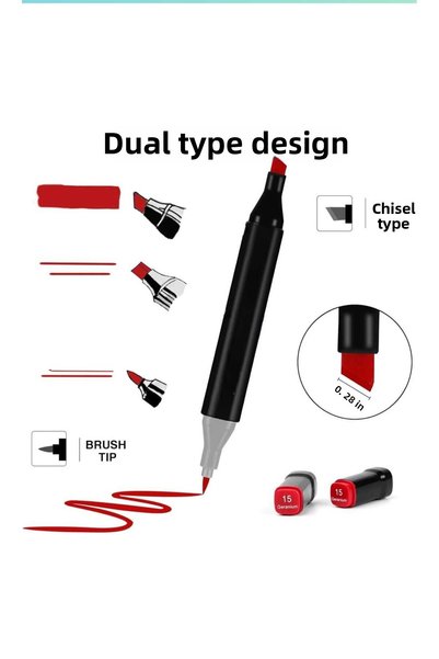 TOUCH SKETC مجموعة أقلام تلوين فنية مزدوجة الجوانب مكونة من 24 قطعة مع طرف فرشاة وطرف سميك مع حقيبة وحامل