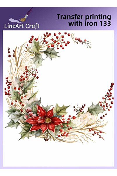 LİNEART Red Floral Moon Pattern Iron-On Transfer Printing & Fabric Transfer N...