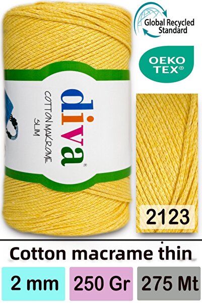 Diva İplik Diva Cotton Macrame Thin 2123 Κίτρινο