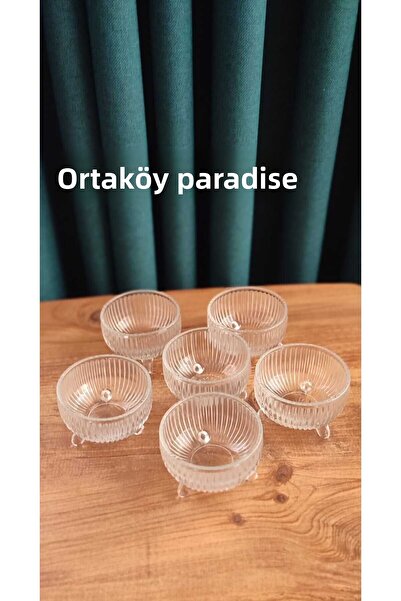 ORTAKÖY CENNETİ Glass 3 Legs New Design 6Pcs Bowl Snack Serving Bowl Volume 230 Mouth 11.5 cm Height 6.5 cm