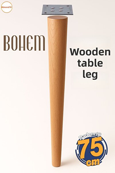 Badem10 Picior de masă boem de 75 cm din lemn natural maro cu dispozitiv de c...