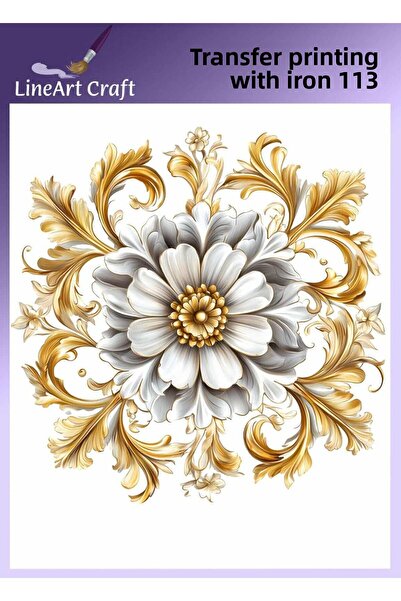 LİNEART طباعة نقل على شكل زهرة ذهبية مستديرة مع مكواة نقل ونقل القماش رقم: KM...