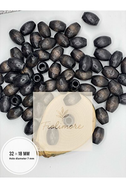 Fiolimore خرز بيضاوي خشبي ملون أسود مطحون 32x18 ملم (50 جرام 15 قطعة) قطر الف...