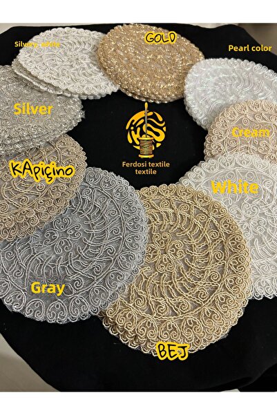 Tekstilsa فلورا موديل ديكور جبر دانتيل 6 قطع مناديل تقديم كوكتيل القهوة