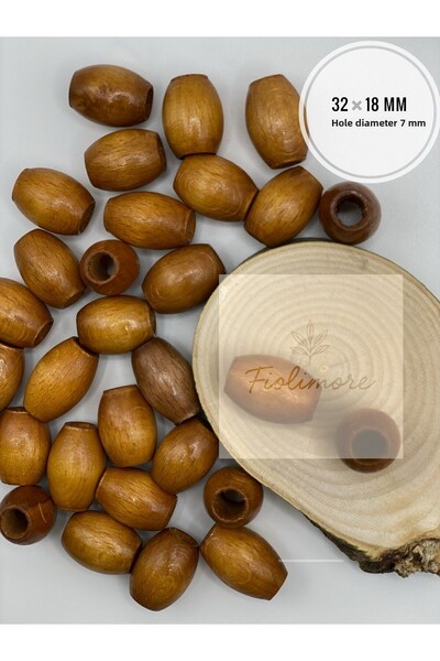 Fiolimore خرز خشبي بيضاوي ملون بلون أسمر 32 × 18 مم (50 جرام 15 قطعة) قطر الف...