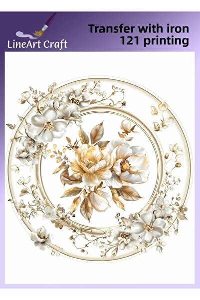 LİNEART طباعة نقل على شكل زهرة بيضاء مستديرة مع مكواة نقل ونقل القماش رقم: KM...