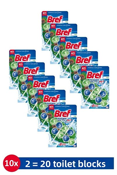 Bref Power Aktiv Bloc de toaletă parfumat cu pin, pachet dublu de 10 bucăți