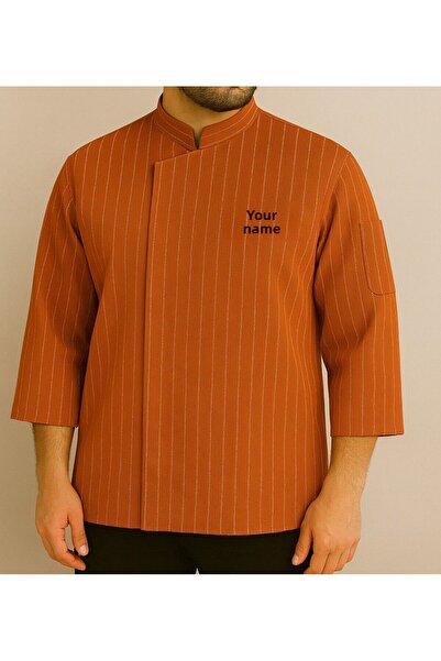 apr-10 KS-20 سترة الشيف المطرزة بالاسم المخطط كبيرة الحجم - نصف كم