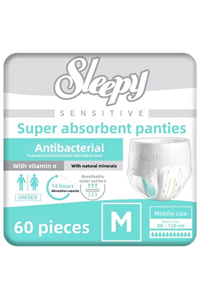 Sleepy سراويل داخلية ماصة حساسة مضادة للبكتيريا متوسطة 30×2 60 قطعة