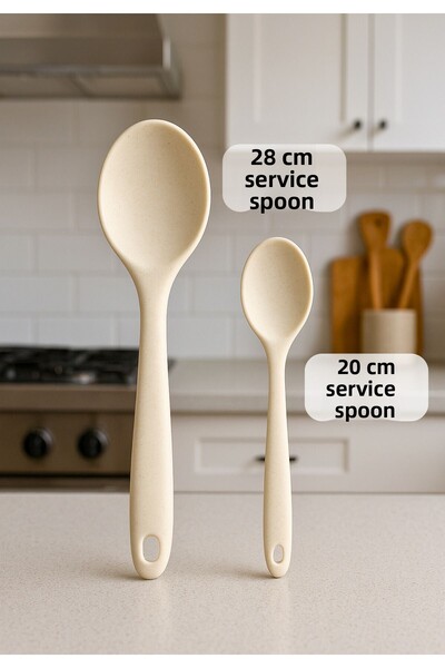 BRE HOME Set of 2 Ultra Hard Silicone Serving Spoons 20 cm + 28 cm Steel Reinforced Heat Resistant