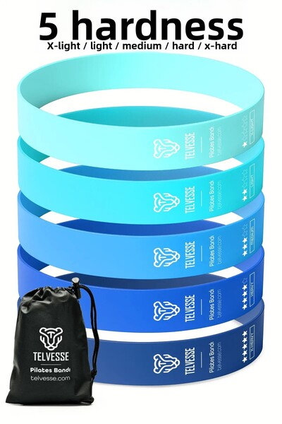 Ozsport 5 benzi de rezistență diferite pentru Pilates, cu geantă, latex, exerciții de aerobic, squat, banda de cauciuc, cu capăt închis, albastru