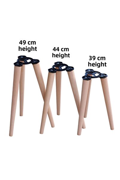 Kuzeylina 3-Piece Nesting Table Leg Set – Wooden Table & Pouf Leg (49cm – 44cm – 39cm)