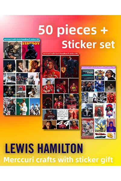 merccuri crafts مجموعة ملصقات لويس هاميلتون (50+ قطعة عالية الجودة) - دفتر ملاحظات، جدول أعمال، كمبيوتر محمول، فورمولا 1، F1