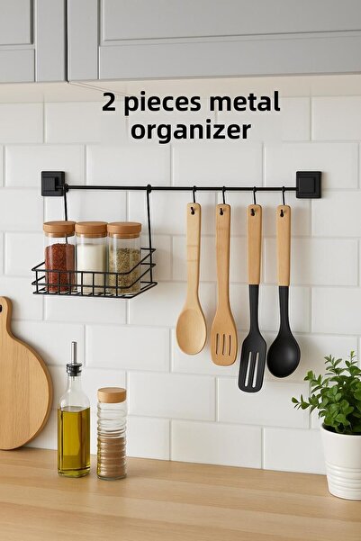 EWs قطعتان من منظم المطبخ المعدني ورف المطبخ وسلة