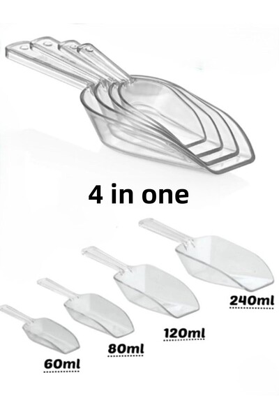 VİALEX Spade Set of 4 Food Shovel, Flour, Sugar, Food, Pulses, Detergent Shovel, Measuring Shovel