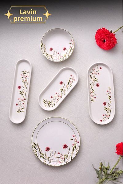 YzHome 14 Piece Porcelain Breakfast Set for 6 People Breakfast Presentation Set Plate Plate