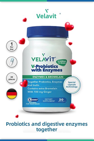 Velavit V-Probiotics مع إنزيمات 30 قرصًا