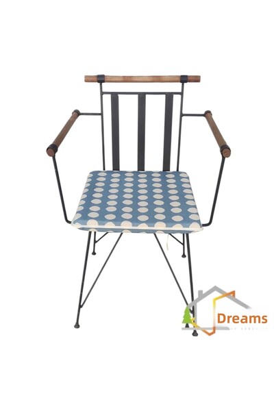 DÜŞLER EV TEKSTİLİ 40X40 Cream Polka Dot Blue Water and Stain Repellent Zippered Lace Cream Piping Chair Cushion 4 cm