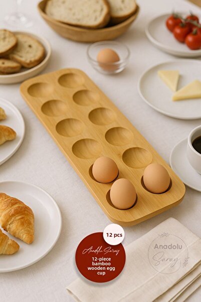 Anadolu Saray 12-Piece Bamboo Wooden Egg Bowl – Tezah Top Egg Bowl for Natural and Stylish Breakfast Presentations