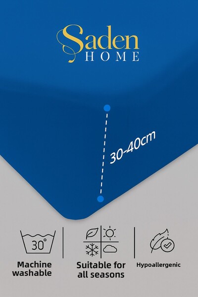 SADEN HOME Blue Elastic Sheets + Pillow Cover Set, Cotton Ranforce Fabric