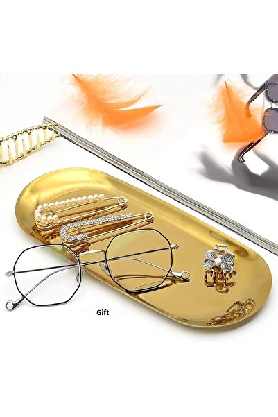 Aslı Hediyelik Large 23 cm Boat Oval Gold Stainless Steel Snack Bowl Appetizer Sauce Bowl Plate