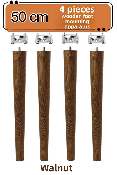 GLASWEN 4 bucăți picioare din lemn 50 cm nuc cu șuruburi M8 și accesorii de conectare pentru mobilă scaun măsuță de cafea picior de susținere pentru masă