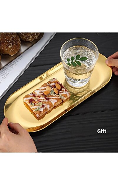 Aslı Hediyelik Large 23 cm Boat Oval Gold Stainless Steel Snack Bowl Appetizer Sauce Bowl Plate