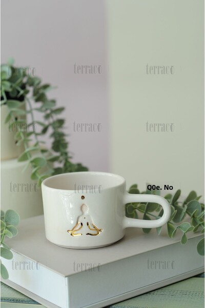 terraco ceramic Handmade Ceramic Mug Double Sided Yoga Sun Gold Detailed