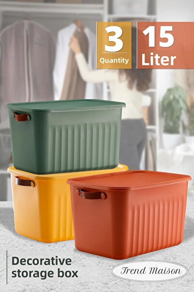 Trend Maison منظم متعدد الأغراض، صندوق بغطاء، صندوق تخزين مزخرف، منظم 3 قطع