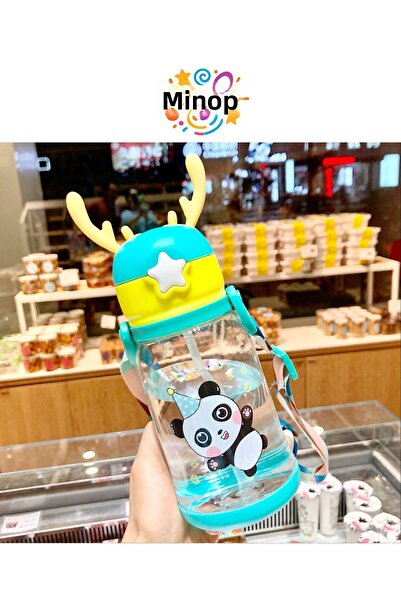 Minopi 600 ml Polykarbon Deer Flask with Straw and Automatic Lid 20 cm Length