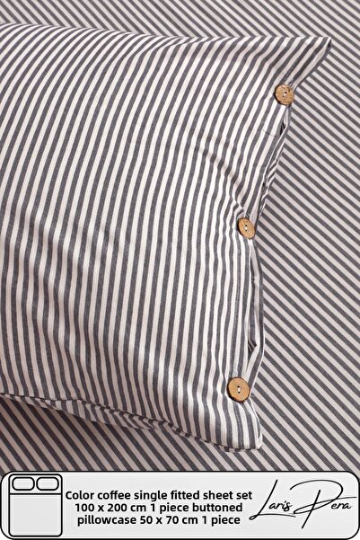 Larispera Single Fitted Sheet Set Cotton Yarn Dyed 100X200Cm Buttoned Pillowcase (50X70Cm1Piece)