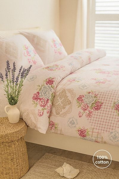 Evimcim 100% Cotton Ranforce Single Pink Floral Duvet Cover Set (Gift Boxed)