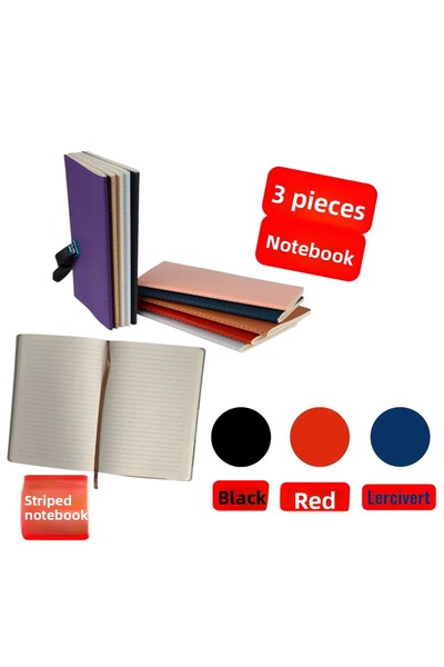 Copyder 3 Pcs. Plika Flexible Cover 80 Gr. Ivory Striped Inner Paper - 3 Colors Set 40 Sheets 80 Sheets Sports Stitched