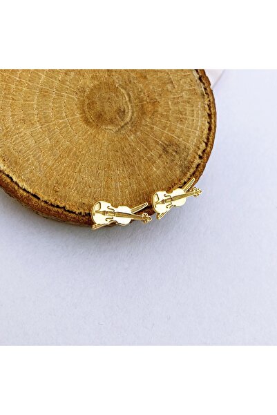 Lisen Jewelry 925 Ayar Gümüş Keman Küpe, Altın Kaplama Zarif Müzik Temalı Küpe