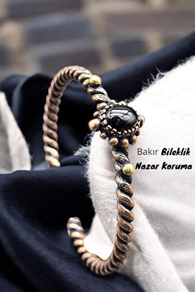 NBS Beautiful Naturel Stones Bakır Bileklik ( Saf ) Ayarlanabilir Akik Antik Benzersiz Tasarım Burma ( Nazar )