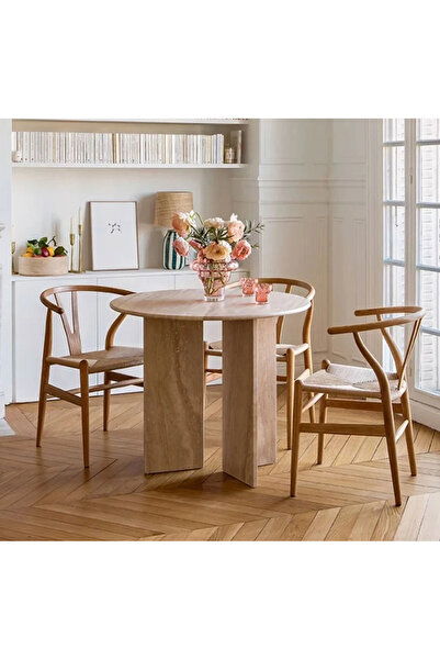 adomarmarblehandmadeandluxury Gerçek Traverten Yemek Masası - Yuvarlak Yemek ...