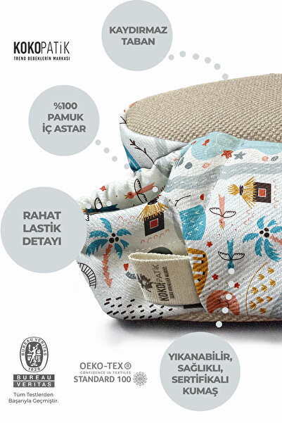 Kokopatik ,Non-Slip Sole,Organic Cotton Home Nursery Booties,Utopia Patterned Booties