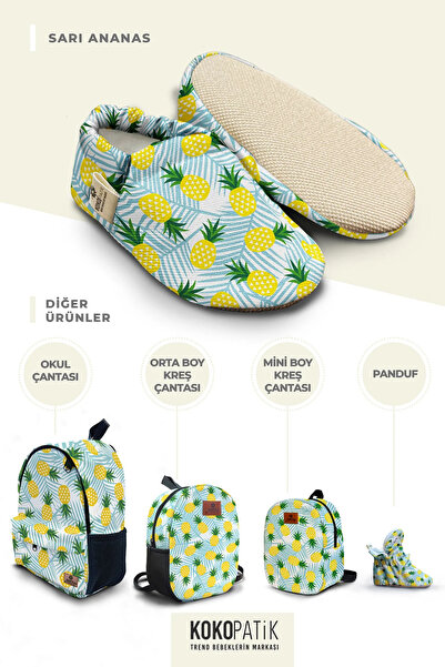 Kokopatik ,Non-Slip Sole,Organic Cotton Home Nursery Booties Yellow Pineapple Organic Cotton Nursery-Home Booties