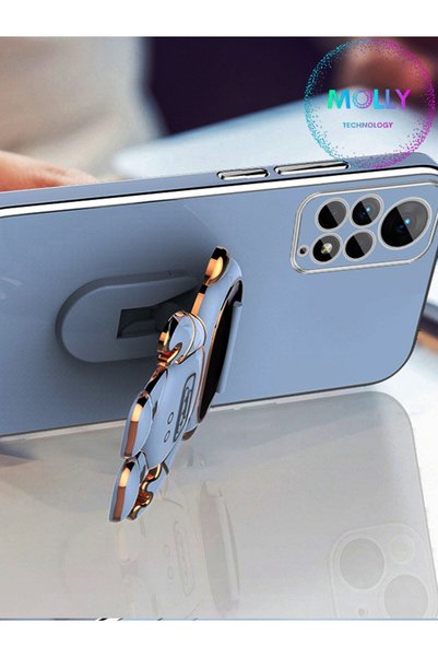Molly Technology Rose Labubu Astronaut Stand Luxury Silicone Case with Gold Detail on the Edges for Xiaomi Redmi Note 11 Pro