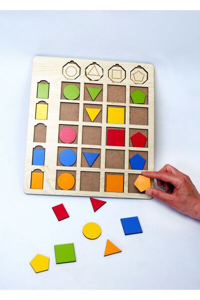 WoodStory Geometrik Şekilleri Öğreniyorum Ahşap Yapboz Montessori