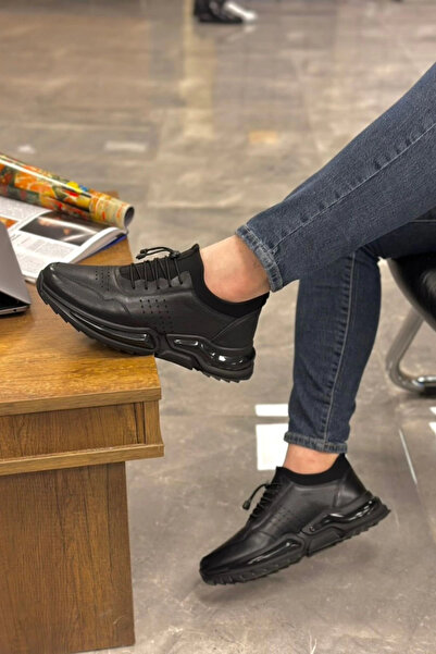 Kropp Hakiki Deri Tam Ortopedik Strecli Siyah İthal Taban Sneakers Ayakkabı