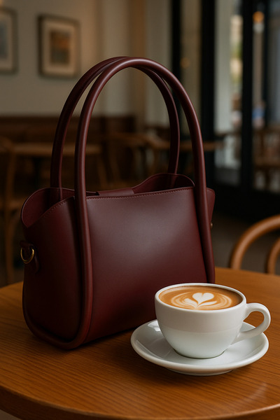 Bersia Women's Three-Compartment Detachable Makeup Bag with Shoulder Strap Burgundy Faux Leather Hand and Shoulder Bag Roze
