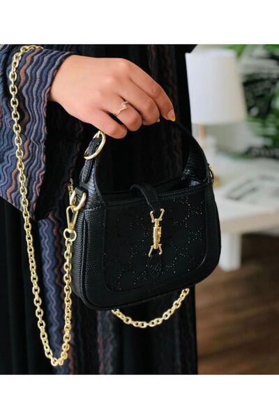 Generic Jackie 1961 Crystal Mini Bag with chain crossbody strap Black.