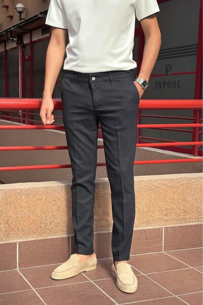 inpool Ανδρικό, Slim Fit, Τετράγωνο σχέδιο, Διπλό πόδι, Υφασμάτινο παντελόνι