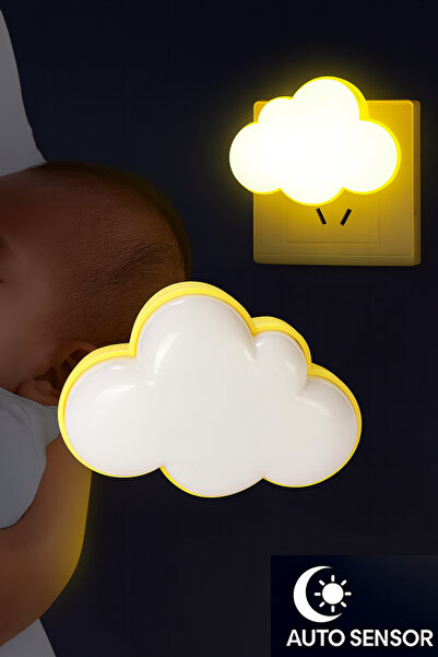 Ecuy Bulut Şekilli Priz Gece Lambası LED Işık Otomatik Sensörlü Bebek ve Çocu...