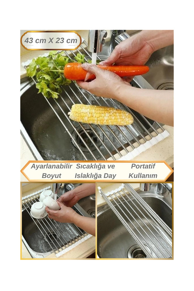 Mikasso Pratik Tezgah Üstü Bulaşık Kurutmalık, Damlalık, Nihale, 47x23 Cm. Ka...