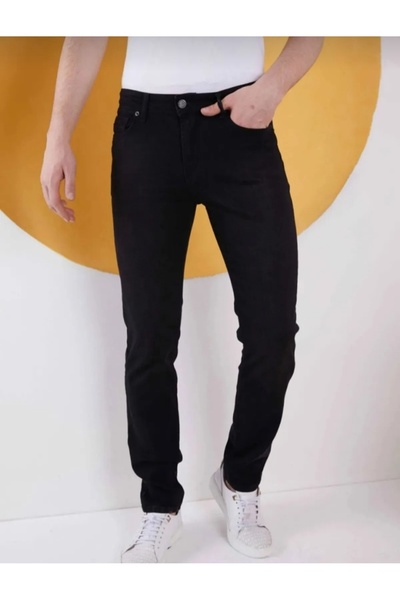 Genel Markalar Erkek Siyah Düz Klasik Rahat Kesim Regular Fit Likralı Kot Pan...