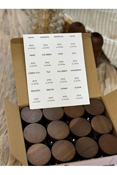 Loyan Akasya kapak Cam Baharat Kavonoz seti,zerdeçal,çörekotu,pulbiber